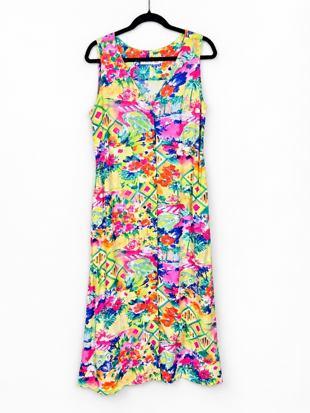 Vintage 1990s Jams World Tropical Maxi Dress Resortwear Dopamine Art to Wear M